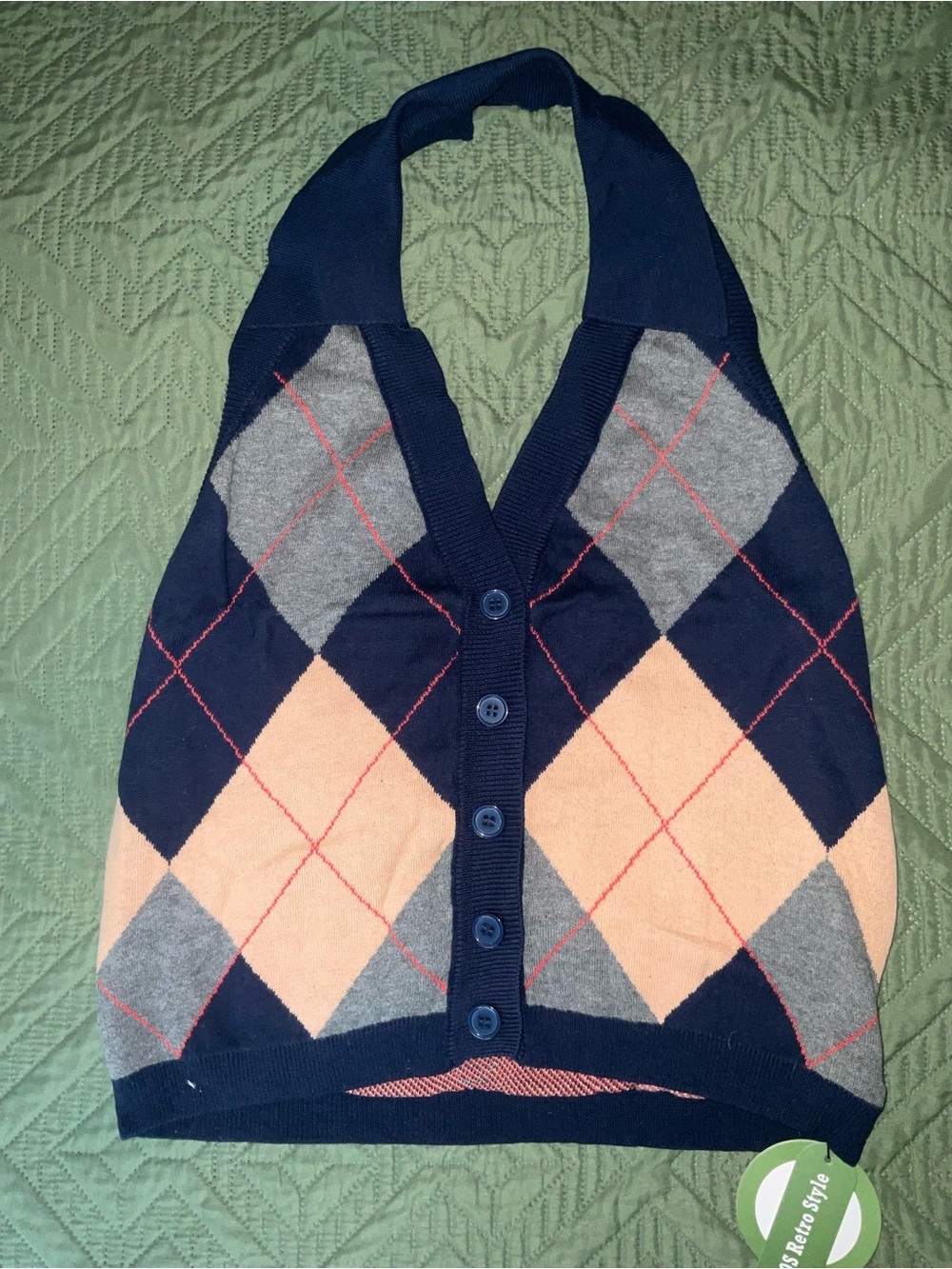 Backless Argyle Sweater Top
